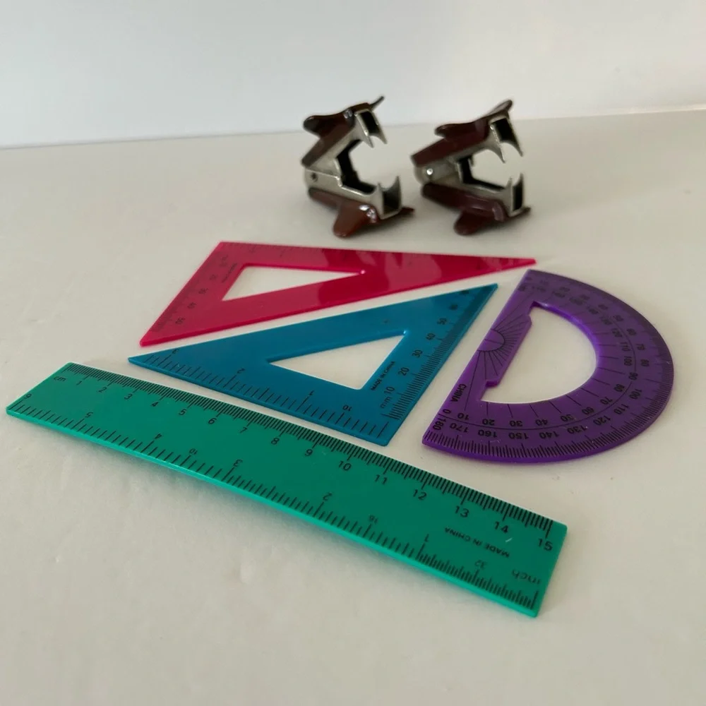 🦋 5/$25 - Miscellaneous School Supplies: Geometry Rulers and VTG Staple Removers